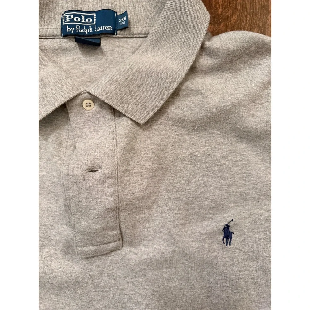 Polo Ralph‎ Lauren Mens Heather Grey Jersey Cotton Polo Shirt 2XB Big Navy Pony